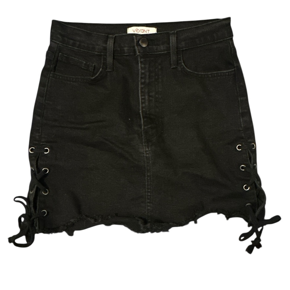 Vibrant Black Mini Skirt with Lace-Up Sides